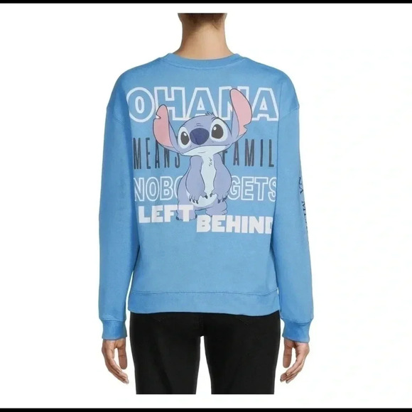 Disney Lilo & Stitch Ohana Embroidered Front Screen Print Back Sweater Juniors L - Picture 2 of 6